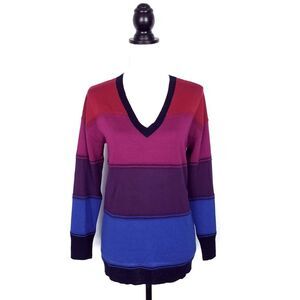 St John Lightweight 100% Wool Stripe Sweater Blue Purple Red Size P or XS